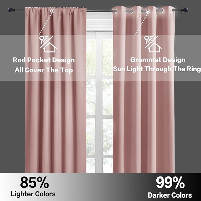 RYB HOME Cafe Blackout Curtains 24 inch Length, RV Curtains for Camper Windows, Mini Short Small Insulating Light UV Blocking Privacy Half Window Tiers, Width 29 by Length 24, Peach Blush, 2 Panels