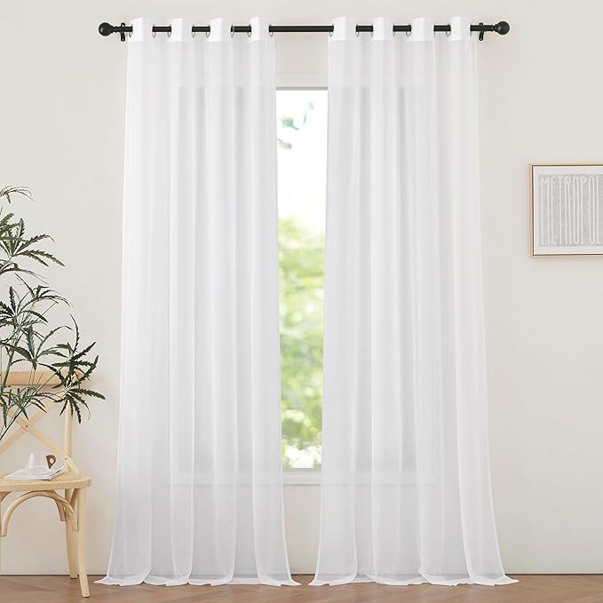 NICETOWN Ivory Sheer 102 inch Curtains for Living Room, Grommet Elegant & Airy Sheer Window Treatments Lightweight Drapes for Living Room/Bedroom, 2 Panels, W54 x L102