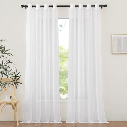 NICETOWN Ivory Sheer 102 inch Curtains for Living Room, Grommet Elegant & Airy Sheer Window Treatments Lightweight Drapes for Living Room/Bedroom, 2 Panels, W54 x L102