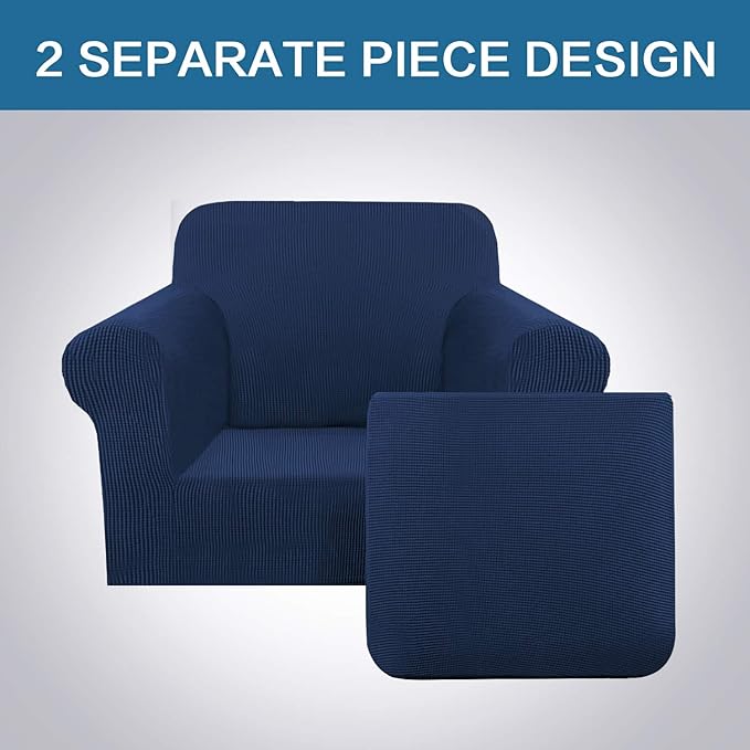 H.VERSAILTEX High Stretch 2-Piece Armchair Cover/Sofa Chair Covers/Slipcover Furniture Protector for Chairs, Made of Rich Textured Spandex Small Checks Knitted Jacquard Fabric (Chair, Navy)