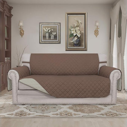 Easy-Going Sofa Slipcover Reversible Loveseat Sofa Cover Couch Cover for 2 Cushion Couch Furniture Protector with Elastic Straps for Pets Kids Dog Cat (Oversized Loveseat, Brown/Beige)