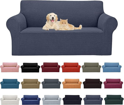 Cupuamon 2026 New Stretch Loveseat Sofa Slipcovers Couch Cover for 2 Cushion Furniture Protector Sofa Covers with Elastic Bottom Jacquard Fabric Small Checks for Pets, Kids - Charcoal