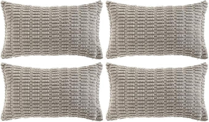 Fancy Homi 4 Packs Grey Decorative Throw Pillow Covers 12x20 Inch for Living Room Couch Bed, Rustic Modern Farmhouse Boho Home Decor, Soft Plush Corduroy Gray Cute Square Accent Cushion Case 30x50 cm