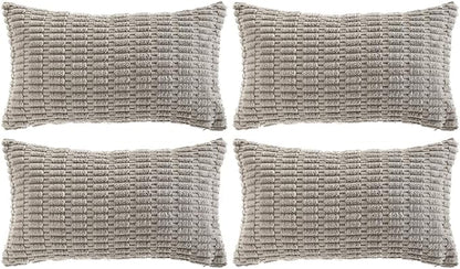 Fancy Homi 4 Packs Grey Decorative Throw Pillow Covers 12x24 Inch for Living Room Couch Bed, Rustic Modern Farmhouse Boho Home Decor, Soft Plush Corduroy Gray Cute Square Accent Cushion Case 30x60 cm