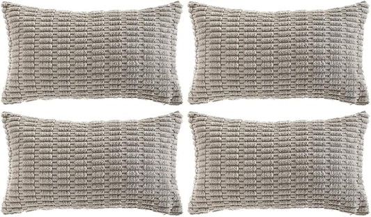 Fancy Homi 4 Packs Grey Decorative Throw Pillow Covers 14x24 Inch for Living Room Couch Bed, Rustic Modern Farmhouse Boho Home Decor, Soft Plush Corduroy Gray Cute Square Accent Cushion Case 35x60 cm