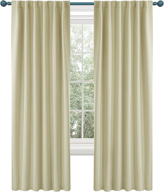 Deconovo Blackout Curtains, Thermal Insulated, W52 x L54 2 Panels, Back Tab, Machine Washable, Room-Darkening Drapes for Bedroom/Living Room Beige