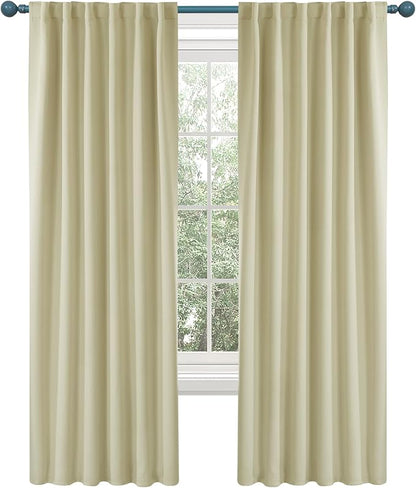 Deconovo Blackout Curtains, Thermal Insulated, W52 x L63 2 Panels, Back Tab, Machine Washable, Room-Darkening Drapes for Bedroom/Living Room Beige