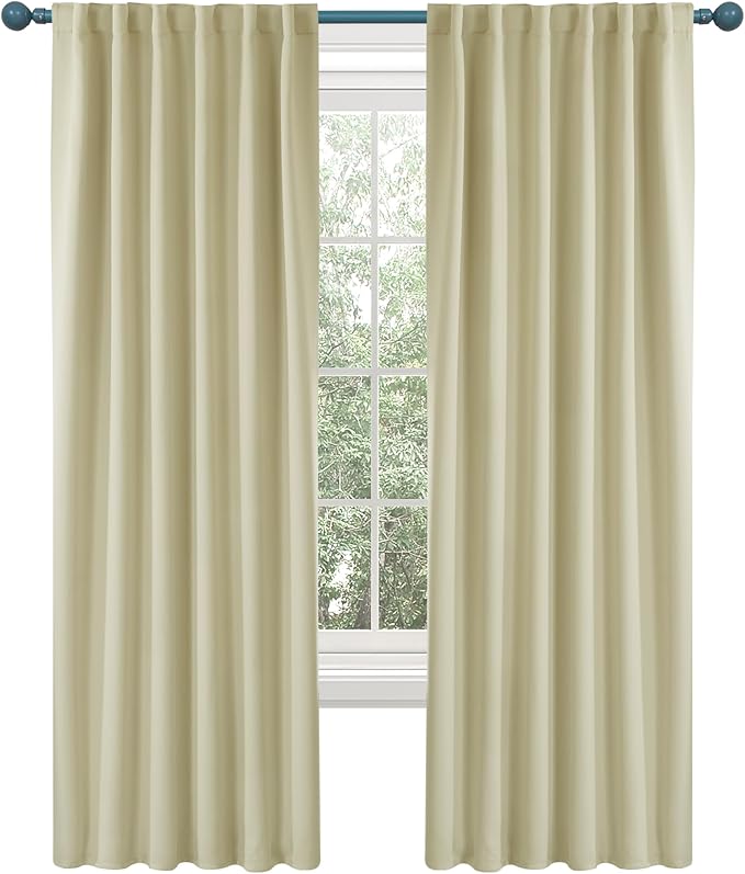 Deconovo Blackout Curtains, Thermal Insulated, W52 x L72 2 Panels, Back Tab, Machine Washable, Room-Darkening Drapes for Bedroom/Living Room Beige