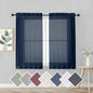 OVZME Sheer Curtains 45 inches Long for Kitchen Curtains, Rod Pocket Clean Selvedge Voile Window Treatments, 2 Panels=84 Inches Width, Navy Blue.