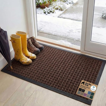 GORILLA GRIP 100% Waterproof All-Season WeatherMAX Doormat, 47x35, US Designed Natural Rubber, Stain and Fade Resistant, Low Profile Indoor Outdoor Door Mats, Easy Clean Patio Mat, Coffee Squares