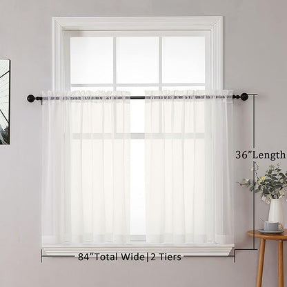 Chyhomenyc Ivory Sheer Curtains Tier 36 inch Length 2 Panels, Light Filtering Airy Rod Pocket Short Curtains Window Treatment for Small Windows/Bathroom/Cafe/Living Room/Farmhouse, 42x36 Inch