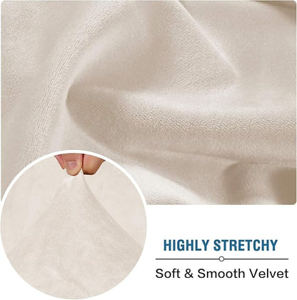 H.VERSAILTEX Velvet Stretch Sectional Couch Covers 3 Pieces Sofa Seat Cushion Covers L Shape Separate Cushion Couch Cover for Both Left/Right Sectional Couch (Large Sofa 2 Seater + 1 Chaise, Ivory)