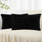 decorUhome Cozy Faux Fur Throw Pillow Covers 12x20 Set of 2 Decorative Soft Plush Striped Lumbar Modern Farmhouse Boho Couch Pillow Cases with Velvet Back for Sofa Bed Living Room, Black