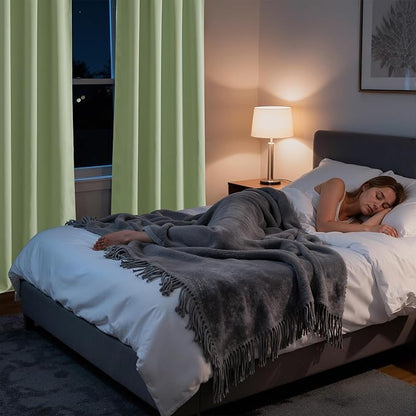 RYB HOME Bedroom Blackout Curtains 84 inches Long, 100% Blackout Thermal Insulated Noise Reducing Curtains for Living Room Nursury, 42 inches Wide by 84 inches Long, Sage Green