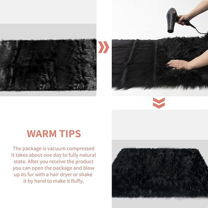 Ciicool Round Fur Fluffy Area Rug for BedroomRound Fur Fluffy Area Rug for Bedroom, Black Faux Fur Rugs Furry Circle Rug