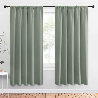 NICETOWN Window Curtains Blackout Drapes - Thermal Insulated Solid Rod Pocket Blackout Curtains/Draperies for Living Room (Sage Green, One Pair, 52 by 72-Inch)
