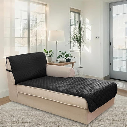 U-NICE HOME Sectional Couch Cover for Dogs Pets Chaise Lounge Reversible Sofa Cover Furniture Protector with Elastic Adjustable Strap, Black/Grey