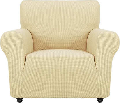 ZNSAYOTX Super Stretch Chair Slipcover Universal Sofa Chair Covers for Living Room Dogs Pet Furniture Protector Spandex Armchair Slipcovers with Anti Slip Foam Sticks (Beige, Chair)
