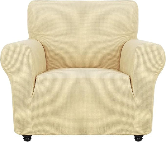 ZNSAYOTX Super Stretch Chair Slipcover Universal Sofa Chair Covers for Living Room Dogs Pet Furniture Protector Spandex Armchair Slipcovers with Anti Slip Foam Sticks (Beige, Chair)