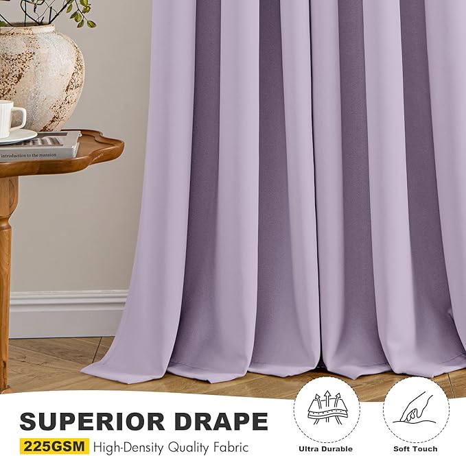 MIULEE Lilac Blackout Curtains for Bedroom Living Room 63 Inches Long 2 Panels, Thermal Insulated Room Darkening Drapes Solid Grommet Noise Reduction Light Blocking Window Treatments 40x63 Inch