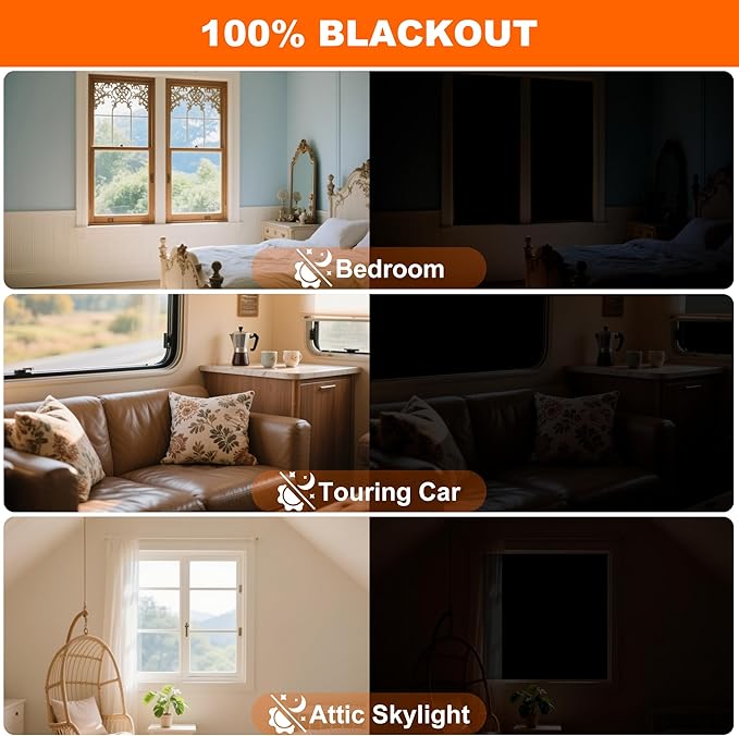 100% Blackout Curtains for Bedroom 2 Pack 79"x57" Portable Window Blinds Cover Adhesive Thermal Blackout Blinds No Drill Guard Blind Window Shades Temporary Room Darkening Shades for Skylight RV Dorm