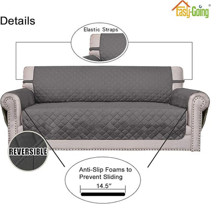 Easy-Going 4 Seater Sofa Slipcover Reversible Sofa Cover Water Resistant Couch Cover with Foam Sticks Elastic Straps Furniture Protector for Pets Children Dog Cat (XX-Large, Gray/Gray)