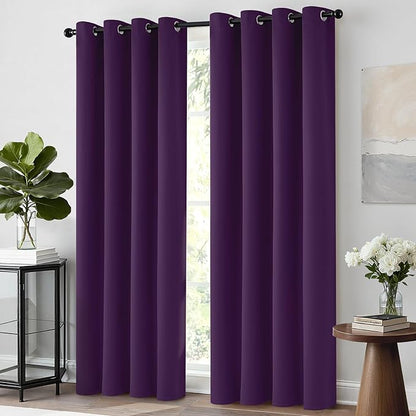Yakamok Soft Room Darkening Grommet Window Drapes Thermal Insulated Light Blocking Blackout Curtains for Bedroom(52Wx96L,Purple,2 Panels)