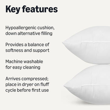 Amazon Basics Square Hypoallergenic Pillow Insert, Sofa Bed Couch Decorative Stuffer, 26", 2 Pack