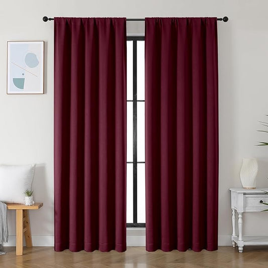 Simplebrand Ava Burgundy Blackout Curtains for Bedroom 84 Inch Length 2 Panels Set, Solid Thermal Insulated Privacy Living Room Window Treatment Curtains Blackout Drapes, W50 x L84 Inch, Burgundy