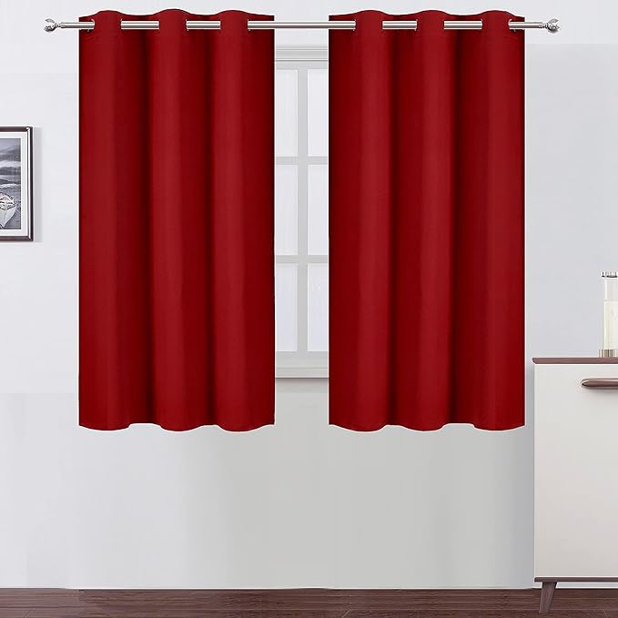 LEMOMO Red Blackout Curtains 34 x 54 Inch Length/Set of 2 Curtain Panels/Thermal Insulated Room Darkening Blackout Curtains for Bedroom
