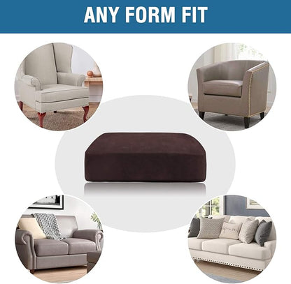 H.VERSAILTEX Velvet Stretch Couch Cushion Cover Plush Cushion Slipcover for Chair Cushion Furniture Protector Seat Cushion Sofa Cover (1 Piece Armchair Cushion Covers, Brown)