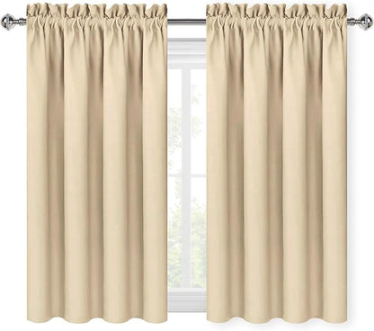 DWCN Beige Blackout Curtains for Bedroom – Rod Pocket Thermal Insulated Energy Saving Drapes for Living Room and Bedroom, W 42 x L 45 Inch, 2 Panels