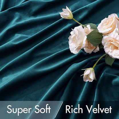 MIULEE Blue Velvet Curtains 96 inches 2 Panels - Luxury Room Darkening Curtains for Bedroom Living Room Thermal Insulated Super Soft Window Drapes Rod Pocket & Back Tab, Peacock Blue