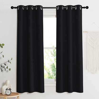 NICETOWN Complete 100% Blackout Curtain Set, Black, 37" W by 40" L, Double Panels, Thermal Insulated & Energy Efficiency Window Draperies with Black Liner, Noise Reducing Short Curtains for Kids Room