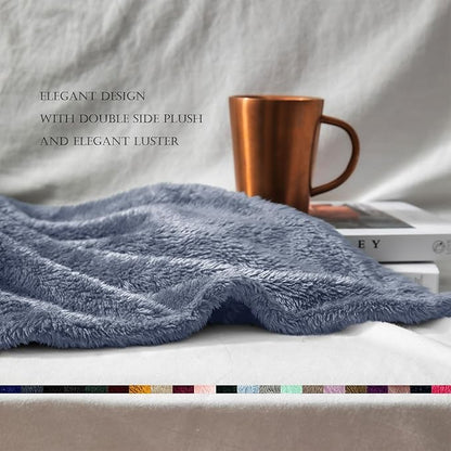 Exclusivo Mezcla Plush Fuzzy Fleece Bed Blanket Queen Size, Super Soft, Fluffy and Warm Blankets for Couch, Bed, All Season (Stone Blue, 90x90 Inches)