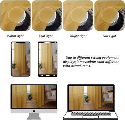 Chyhomenyc Gold Sheer Curtains 78 Inches Long 2 Panels Set for Living Room, Light Filtering Voile Lightweight Bedroom Curtains, Rod Pocket Solid Window Treatment Drapes, Each 42W x 78L
