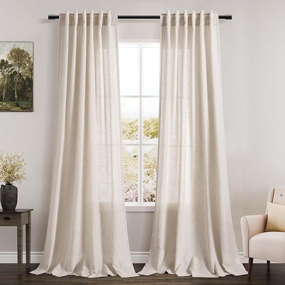 Beige Linen Curtains 84 Inch Length 2 Panels Back Tab Rod Pocket Semi Sheer Bedroom Curtains Light Filtering Country Closet Curtain Drapes Netural Farmhouse Window Panels for Living Dining Room 42x84