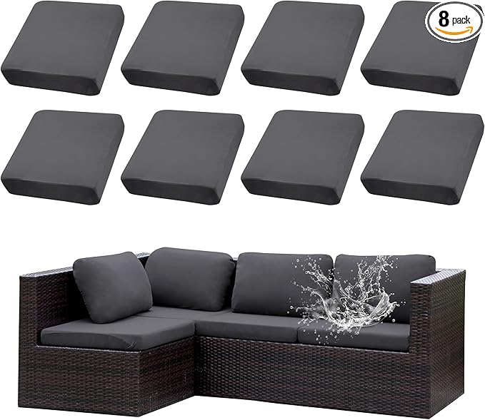 Outdoor Cushion Covers Set,8PCS Patio Furniture Couch Seat Slipcovers, Replacement for Sofa Sectional Chair(Cover，Only)