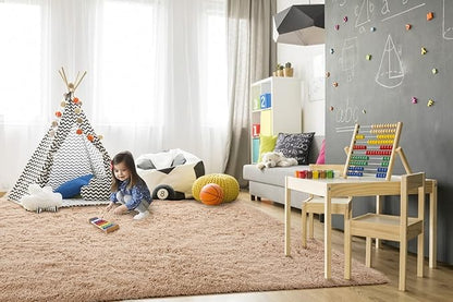 TWINNIS Super Soft Shaggy Rugs Fluffy Carpets 8x10 Feet, Indoor Modern Plush Area Rugs for Living Room Bedroom Kids Room Nursery Home Decor, Upgrade Anti-Skid Rectangular Fuzzy Rug, Light Tan