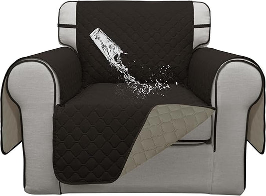 ISSUNTEX Double Protection 100% Waterproof Chair Sofa Covers for Living Room, Couch Covers for Chair Sofa, Reversible Furniture Protector Sofa Cover for Dogs, Pets, Kids (Chair, Chocolate/Beige)