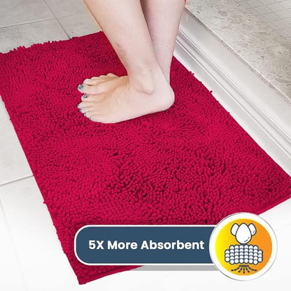 Muddy Mat® | Super Absorbent Door Mat Indoor, Microfiber Quick Dry Chenille Entryway Rug, Non-Slip Front Door Mat, Indoor Mats for Entryway, Machine Washable Pet Rug, Maroon 24" x 96"
