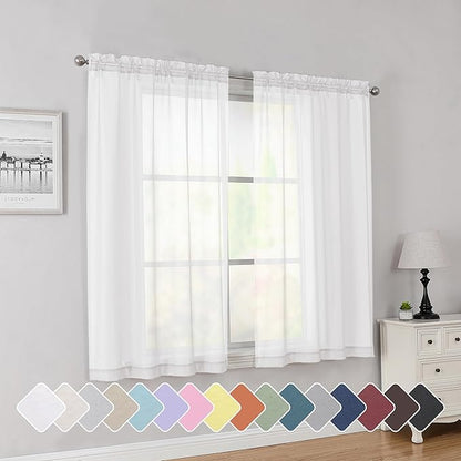Simplebrand Rod Pocket Top Solid Voile Sheer Curtains for Bedroom, 54 Inch Length Drapes Set of 2, Lightweight and Light Filtering Elegant White Curtains Panels Window Treatment, 42W×54L, White