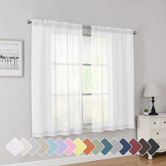 Simplebrand Rod Pocket Top Solid Voile Sheer Curtains for Bedroom, 54 Inch Length Drapes Set of 2, Lightweight and Light Filtering Elegant White Curtains Panels Window Treatment, 42W×54L, White