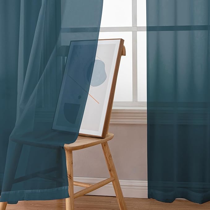 Simplebrand Dusty Blue Tier Curtains for Kitchen 24 Inches Long 2 Panel Set, Rod Pocket Cafe Curtain Light Filtering Sheer Short Curtains for Bathroom/Basement Half Window 42 x 24 Inch, 2Pcs