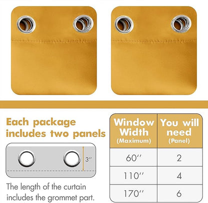 MIULEE Blackout Curtains for Bedroom Living Room Thermal Insulated Room Darkening Grommet Top Solid Light Blocking Drapery Set of 2 Window Panels 52 x 72 Inches Yellow
