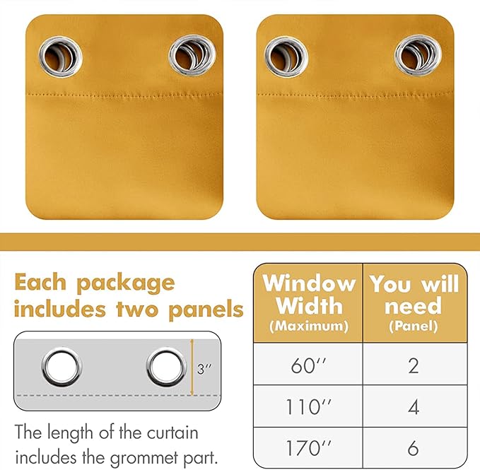 MIULEE Room Darkening Curtains Thermal Insulated Drapes Solid Window Treatment Set Grommet Top Light Blocking Blackout Curtain for Living Room/Bedroom 2 Panels 52 x 84 inch Length Yellow
