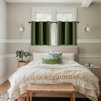 MIULEE Short Curtains for Windows - Olive Green Blackout Half Window Curtains Thermal Insulated Privacy Drapes for Kitchen Bedroom Bathroom Grommet Top Small Basement Tiers W40 x L36 Inch 2 Panels