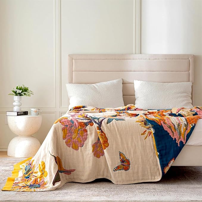 MSGKV Boho Throw Blanket King Size 108" x90'' Cotton Blanket for Bed Spring Decoractive Breathable Throw Blankets Quilt Living Room
