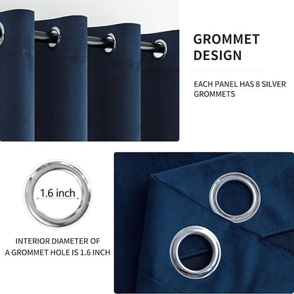 MIULEE Elegant Velvet Curtains Navy Blue Grommet Curtains Thermal Insulated Soundproof Room Darkening Blackout Curtains/Drapes for Girls & Ladys Living Room/Bedroom 52 x 96 Inch 2 Panels
