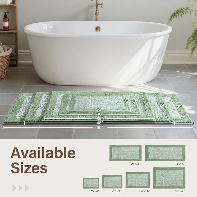 48x32 Large Bathroom Rugs Washable Non Slip, Green Bath Mat for Bathroom Floor Tub, Soft Absorbent Quick Dry Mats for Shower, Bathtub,Home Decor